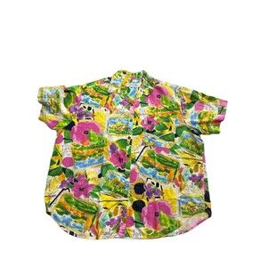 Vintage Venezia Women’s Abstract Floral Art Print Button Shirt Colorful 90s Top